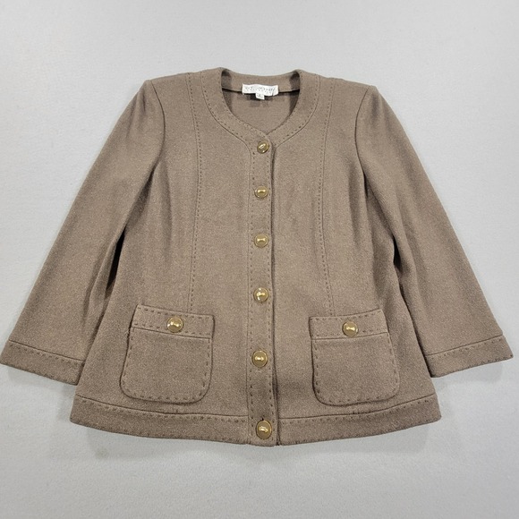 Vintage St John Collection Skirt Suit Brown Knit Gold Buttons USA Womens Set 6 8 - Picture 5 of 16